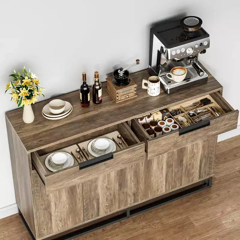 GustoWave Madia Credenza, 55 Pollici Grande Mobile Contenitore Moderno da Cucina con 2 Cassetti e 4 Ante, Tavolo Buffet per Caffè
