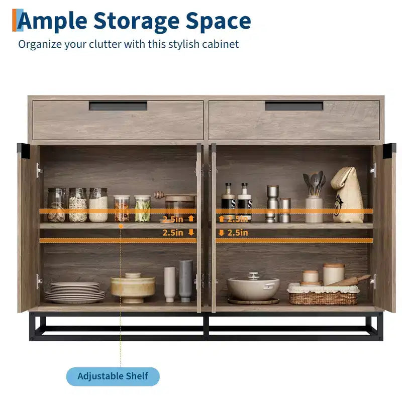 GustoWave Madia Credenza, 55 Pollici Grande Mobile Contenitore Moderno da Cucina con 2 Cassetti e 4 Ante, Tavolo Buffet per Caffè
