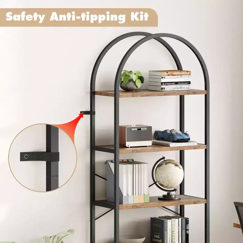 Libreria ad arco a 5 ripiani alta 179.8 cm, scaffale alto per CD/libri, organizer da ufficio, libreria moderna per camera da letto e soggiorno