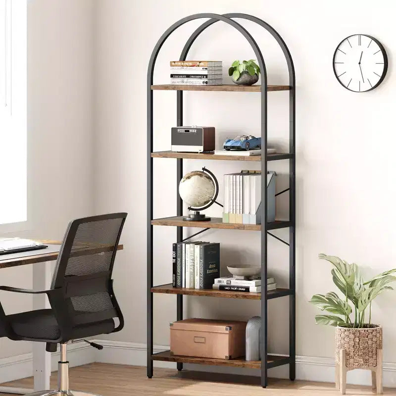 Libreria ad arco a 5 ripiani alta 179.8 cm, scaffale alto per CD/libri, organizer da ufficio, libreria moderna per camera da letto e soggiorno