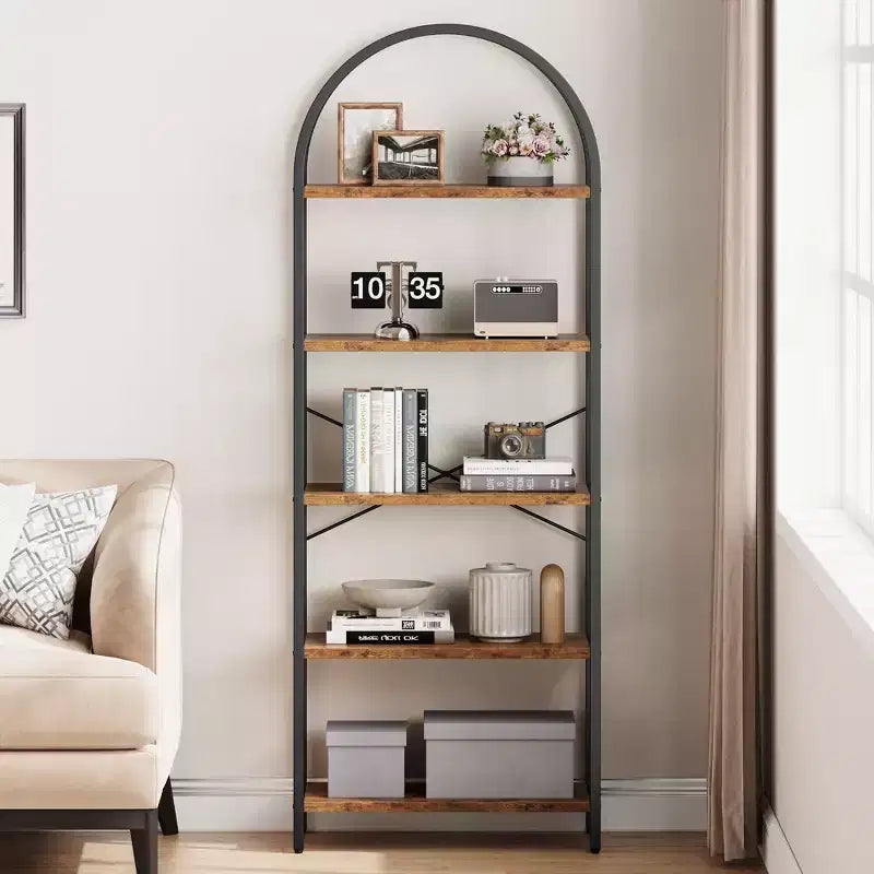 Libreria ad arco a 5 ripiani alta 179.8 cm, scaffale alto per CD/libri, organizer da ufficio, libreria moderna per camera da letto e soggiorno