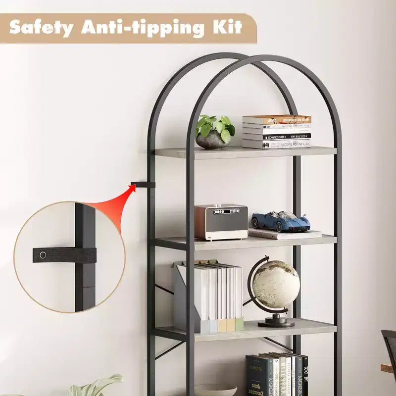 Libreria ad arco a 5 ripiani alta 179.8 cm, scaffale alto per CD/libri, organizer da ufficio, libreria moderna per camera da letto e soggiorno