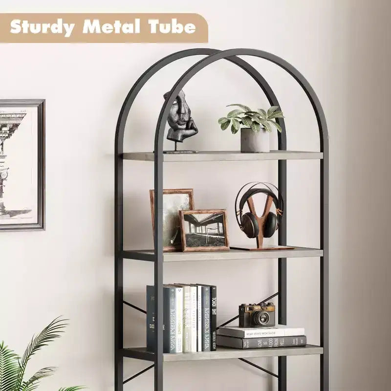 Libreria ad arco a 5 ripiani alta 179.8 cm, scaffale alto per CD/libri, organizer da ufficio, libreria moderna per camera da letto e soggiorno