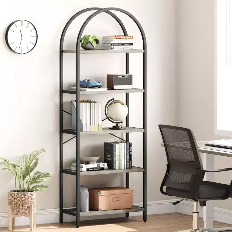 Libreria ad arco a 5 ripiani alta 179.8 cm, scaffale alto per CD/libri, organizer da ufficio, libreria moderna per camera da letto e soggiorno
