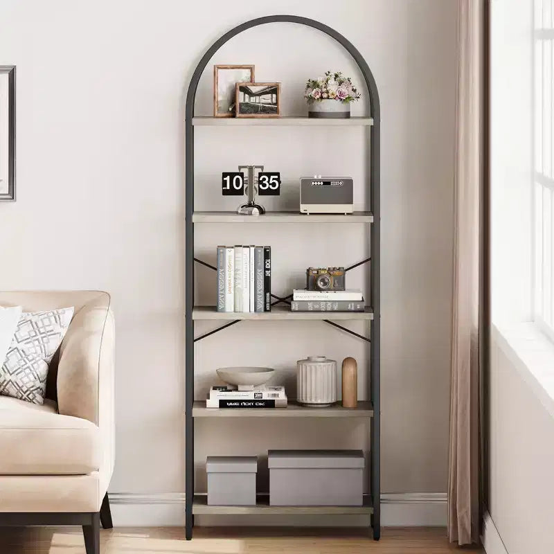 Libreria ad arco a 5 ripiani alta 179.8 cm, scaffale alto per CD/libri, organizer da ufficio, libreria moderna per camera da letto e soggiorno