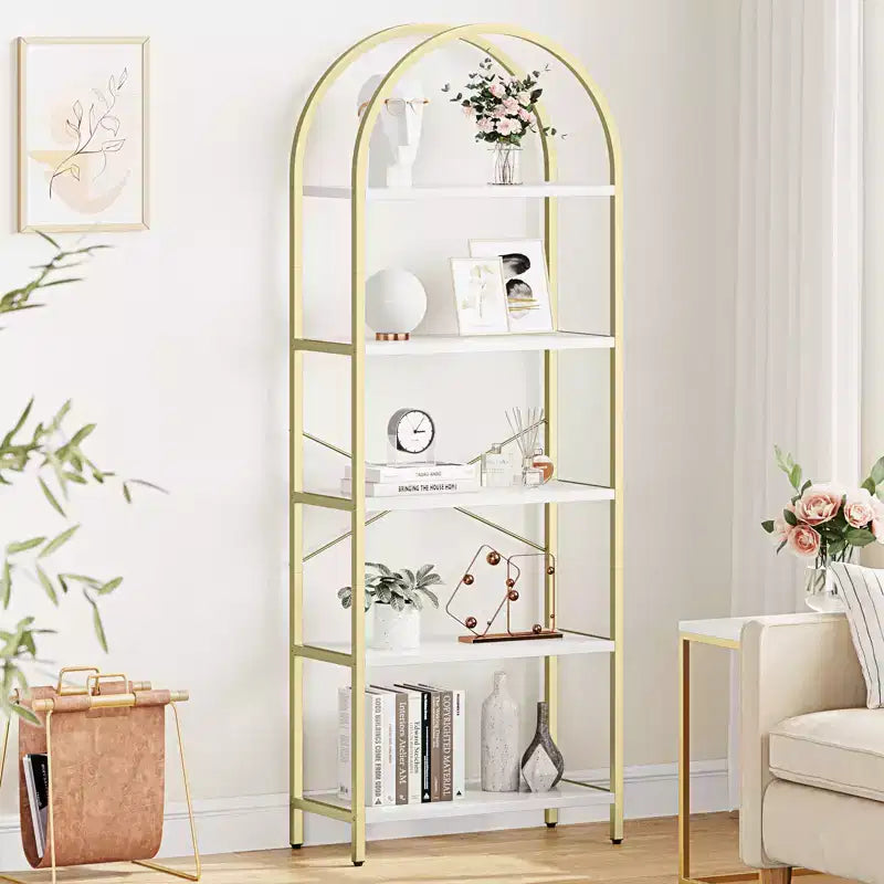 Libreria ad arco a 5 ripiani alta 179.8 cm, scaffale alto per CD/libri, organizer da ufficio, libreria moderna per camera da letto e soggiorno