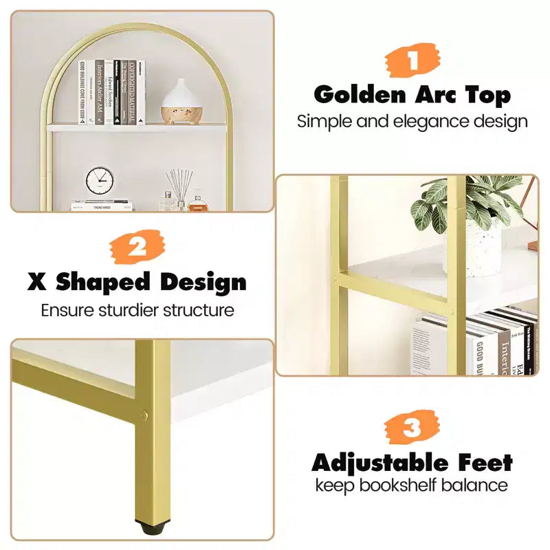 Libreria ad arco a 5 ripiani alta 179.8 cm, scaffale alto per CD/libri, organizer da ufficio, libreria moderna per camera da letto e soggiorno