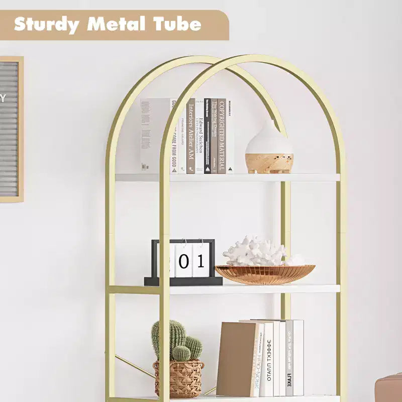 Libreria ad arco a 5 ripiani alta 179.8 cm, scaffale alto per CD/libri, organizer da ufficio, libreria moderna per camera da letto e soggiorno