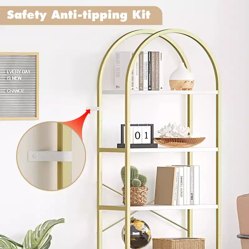 Libreria ad arco a 5 ripiani alta 179.8 cm, scaffale alto per CD/libri, organizer da ufficio, libreria moderna per camera da letto e soggiorno