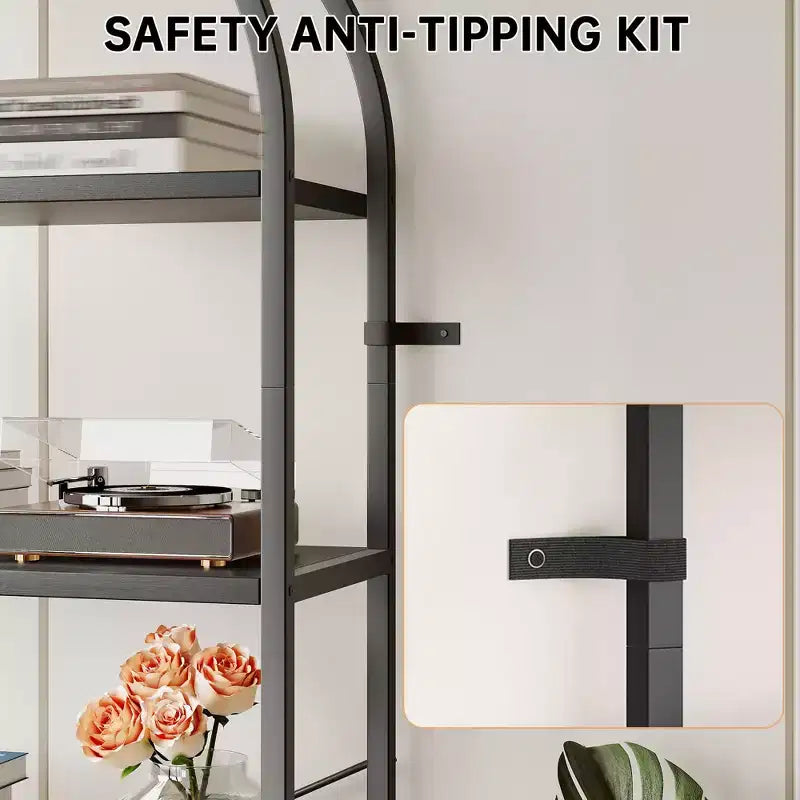 Libreria ad arco a 5 ripiani alta 179.8 cm, scaffale alto per CD/libri, organizer da ufficio, libreria moderna per camera da letto e soggiorno