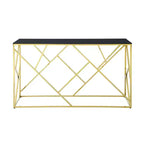 Tavolino console moderno Okak con piano in vetro temperato, tavolino d'appoggio con elegante e robusta struttura in metallo, tavolino da ingresso per soggiorno, foyer