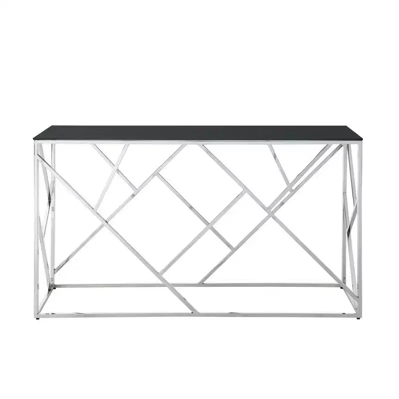 Tavolino console moderno Okak con piano in vetro temperato, tavolino d'appoggio con elegante e robusta struttura in metallo, tavolino da ingresso per soggiorno, foyer