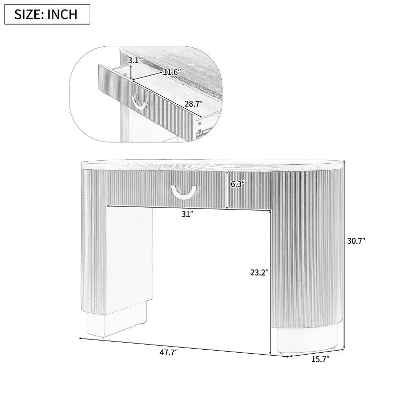 Consolle moderna Okak con design a coste verticali, tavolo da ingresso con 1 grande cassetto e maniglia in metallo, tavolo da divano per soggiorno, nero+oro