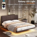 Struttura letto matrimoniale/queen size con testiera in pelle sintetica e luce a LED, letto a piattaforma moderno senza bisogno di rete a molle