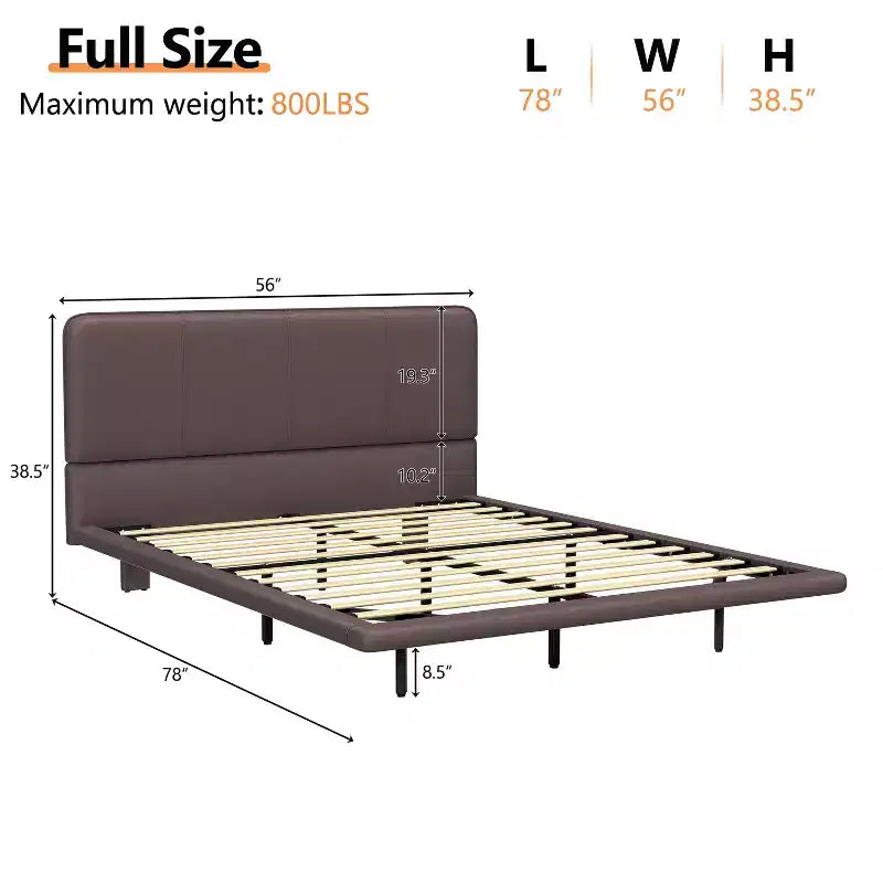 Struttura letto matrimoniale/queen size con testiera in pelle sintetica e luce a LED, letto a piattaforma moderno senza bisogno di rete a molle