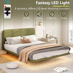 Struttura letto matrimoniale/queen size con testiera in pelle sintetica e luce a LED, letto a piattaforma moderno senza bisogno di rete a molle