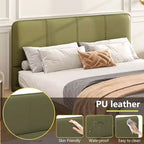 Struttura letto matrimoniale/queen size con testiera in pelle sintetica e luce a LED, letto a piattaforma moderno senza bisogno di rete a molle