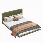 Struttura letto matrimoniale/queen size con testiera in pelle sintetica e luce a LED, letto a piattaforma moderno senza bisogno di rete a molle