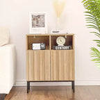 COZONY Credenza a Buffet Industriale 72,9 cm H, Madia Moderna con Anta a Pannello Scanalato e Gambe in Metallo per Soggiorno Sala da Pranzo