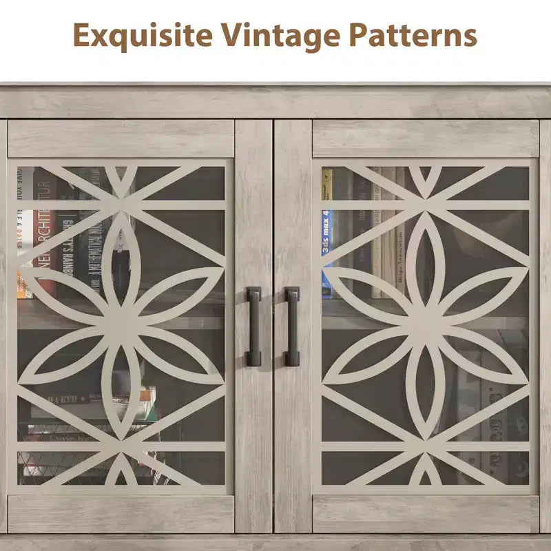 Mobile TV moderno di metà secolo con luci LED e ante in vetro, mobile console multimediale in legno grigio frassino con contenitore per soggiorno e camera da letto