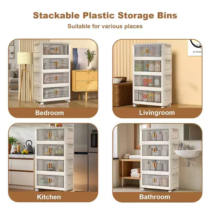 Grande contenitore portaoggetti pieghevole, organizer pieghevole in plastica con ruote a 360° per camera da letto, soggiorno, ufficio, senza attrezzi, 2 modalità di apertura