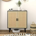 Madia Bohemien, Credenza da 80 cm con 2 Ante in Rattan e Ripiani per Soggiorno, Corridoio