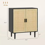Madia Bohemien, Credenza da 80 cm con 2 Ante in Rattan e Ripiani per Soggiorno, Corridoio