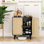 Madia Bohemien, Credenza da 80 cm con 2 Ante in Rattan e Ripiani per Soggiorno, Corridoio