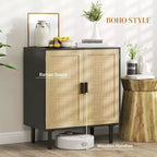 Madia Bohemien, Credenza da 80 cm con 2 Ante in Rattan e Ripiani per Soggiorno, Corridoio