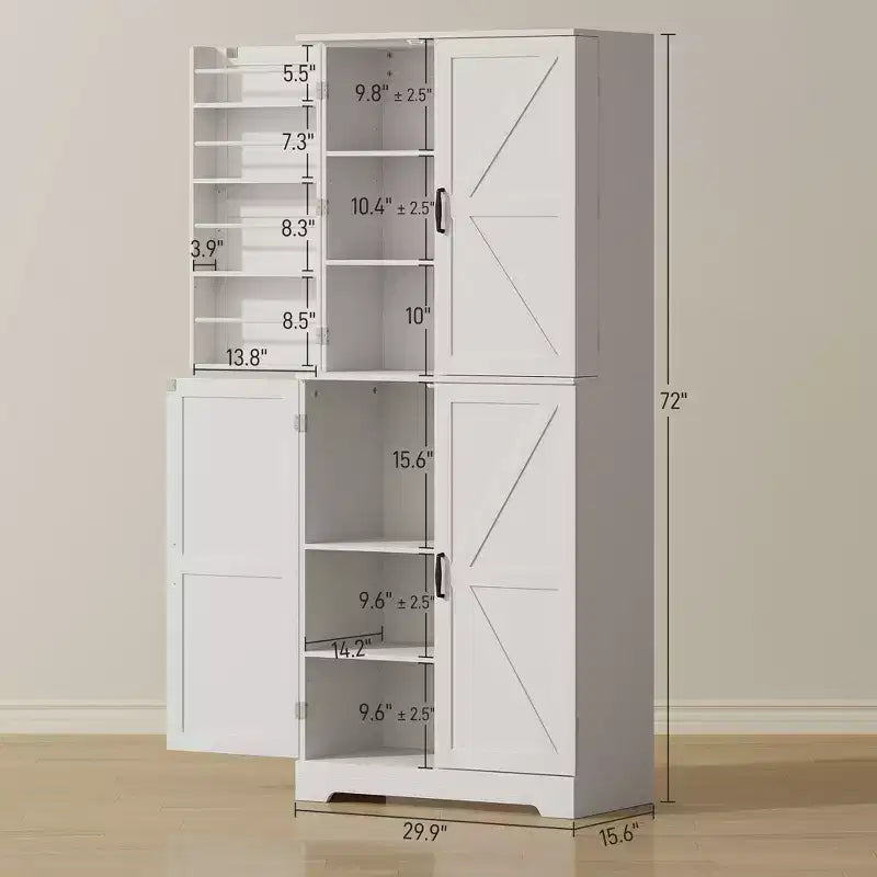 Dispensa da Cucina per Fattoria, Mobile Dispensa Alto 72 con 4 Ante a Scorrimento, 4 Ripiani Regolabili e 8 Ripiani sullo Sportello Wash