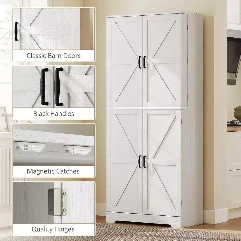 Dispensa da Cucina per Fattoria, Mobile Dispensa Alto 72 con 4 Ante a Scorrimento, 4 Ripiani Regolabili e 8 Ripiani sullo Sportello Wash