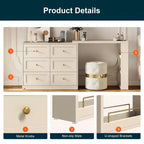 Heynemo Toeletta Angolare Estensibile a 6 Cassetti e Cassettiera Combinata con 3 Scaffali Laterali, Scrivania da Trucco, Tavolo da Toeletta in Legno per Camera da Letto