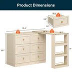 Heynemo Toeletta Angolare Estensibile a 6 Cassetti e Cassettiera Combinata con 3 Scaffali Laterali, Scrivania da Trucco, Tavolo da Toeletta in Legno per Camera da Letto