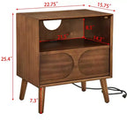 Comodini MAYEERTY Mid Century Modern scanalati con stazione di ricarica, gambe in legno massello con spazio aperto e cassettiera, Noce, per camera da letto