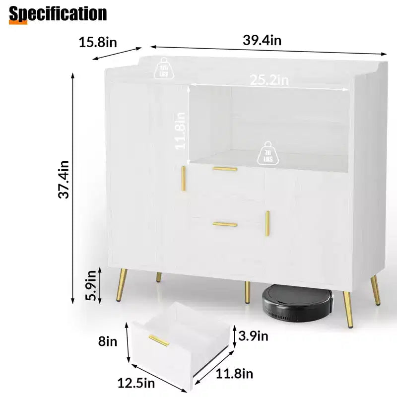 Grande credenza da cucinaMobile credenza in stile rustico con 2 cassetti e 2 ante,