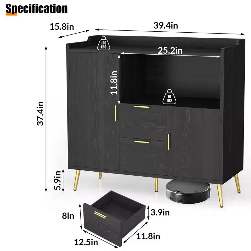 Grande credenza da cucinaMobile credenza in stile rustico con 2 cassetti e 2 ante,
