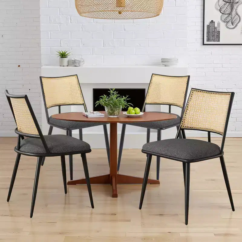 MAYEERTY Sedie da Pranzo Set da 2, Schienale in Rattan, Struttura in Metallo, Rivestimento in Bouclé per Soggiorno