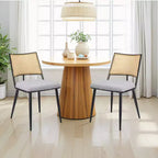 MAYEERTY Sedie da Pranzo Set da 2, Schienale in Rattan, Struttura in Metallo, Rivestimento in Bouclé per Soggiorno
