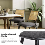 MAYEERTY Sedie da Pranzo Set da 2, Schienale in Rattan, Struttura in Metallo, Rivestimento in Bouclé per Soggiorno