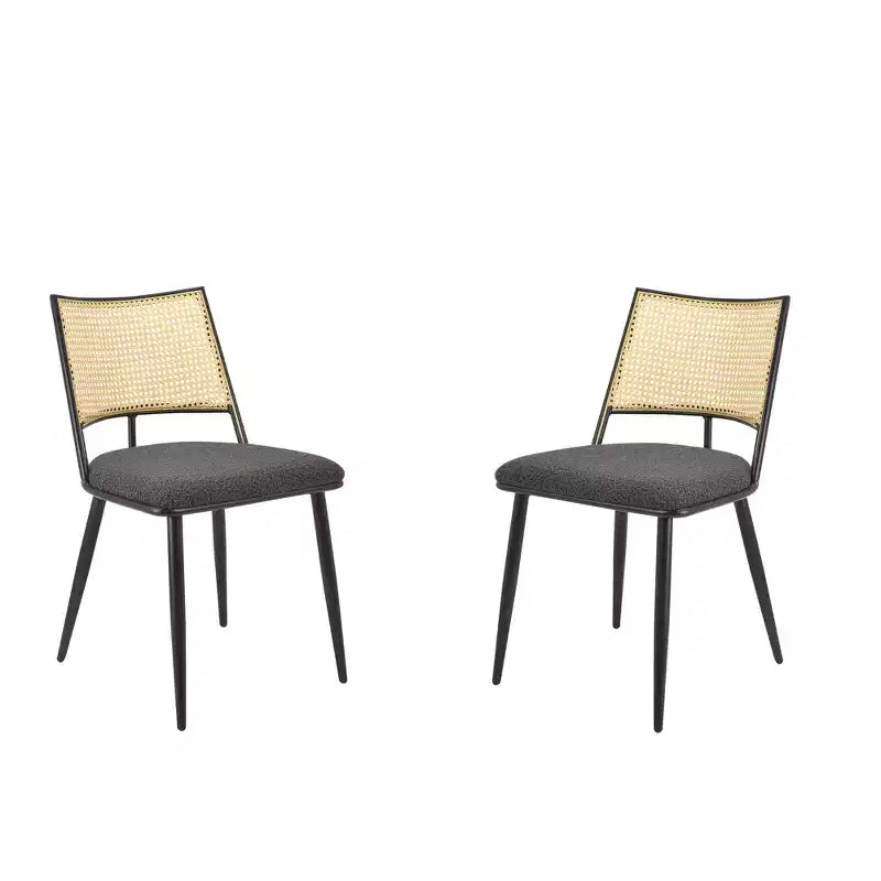 MAYEERTY Sedie da Pranzo Set da 2, Schienale in Rattan, Struttura in Metallo, Rivestimento in Bouclé per Soggiorno