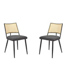 MAYEERTY Sedie da Pranzo Set da 2, Schienale in Rattan, Struttura in Metallo, Rivestimento in Bouclé per Soggiorno