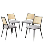 MAYEERTY Sedie da Pranzo Set da 2, Schienale in Rattan, Struttura in Metallo, Rivestimento in Bouclé per Soggiorno