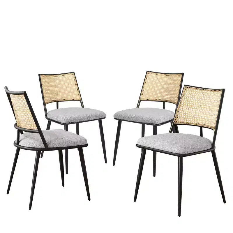 MAYEERTY Sedie da Pranzo Set da 2, Schienale in Rattan, Struttura in Metallo, Rivestimento in Bouclé per Soggiorno