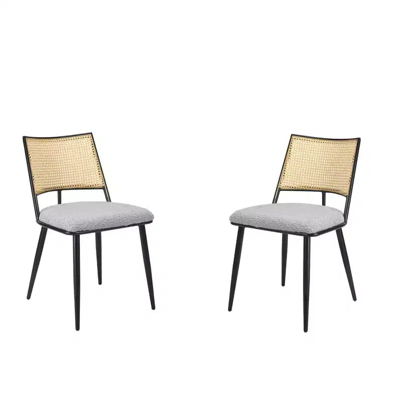 MAYEERTY Sedie da Pranzo Set da 2, Schienale in Rattan, Struttura in Metallo, Rivestimento in Bouclé per Soggiorno