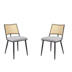 MAYEERTY Sedie da Pranzo Set da 2, Schienale in Rattan, Struttura in Metallo, Rivestimento in Bouclé per Soggiorno
