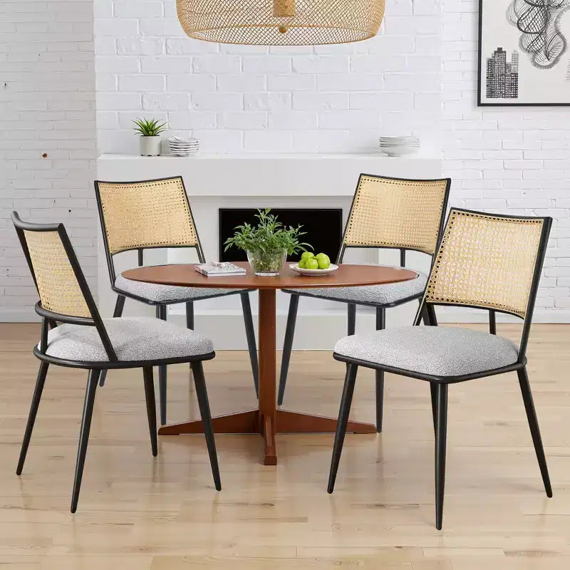 MAYEERTY Dining Chairs Set of 2, Rattan Backrest, Metal Frame, Boucle Upholstery for Living