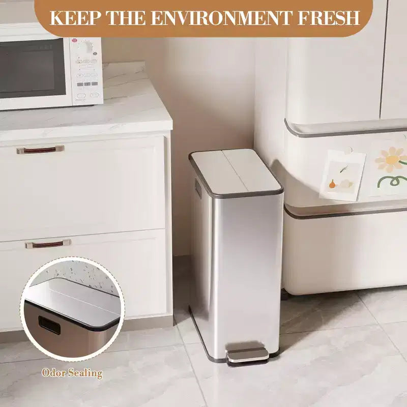 COZONY Pattumiera Doppia in Acciaio Inox con Coperchio a Pedale, Cestelli Estraibili, Pattumiera da Cucina per Riciclaggio per la Gestione dei Rifiuti in Casa e Ufficio