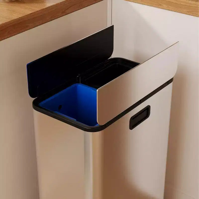 COZONY Pattumiera Doppia in Acciaio Inox con Coperchio a Pedale, Cestelli Estraibili, Pattumiera da Cucina per Riciclaggio per la Gestione dei Rifiuti in Casa e Ufficio