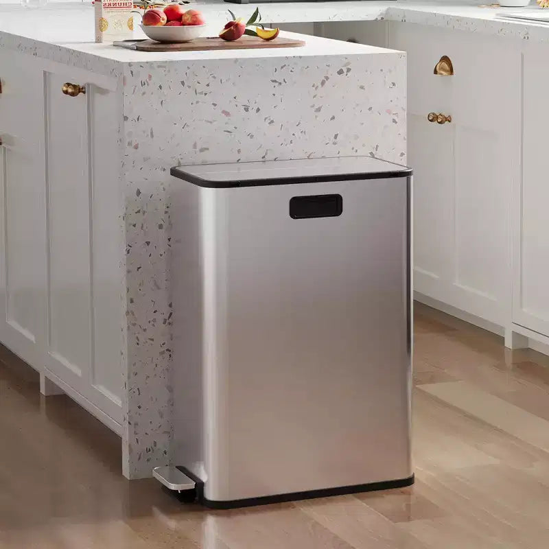 COZONY Pattumiera Doppia in Acciaio Inox con Coperchio a Pedale, Cestelli Estraibili, Pattumiera da Cucina per Riciclaggio per la Gestione dei Rifiuti in Casa e Ufficio