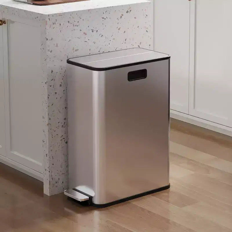 COZONY Pattumiera Doppia in Acciaio Inox con Coperchio a Pedale, Cestelli Estraibili, Pattumiera da Cucina per Riciclaggio per la Gestione dei Rifiuti in Casa e Ufficio